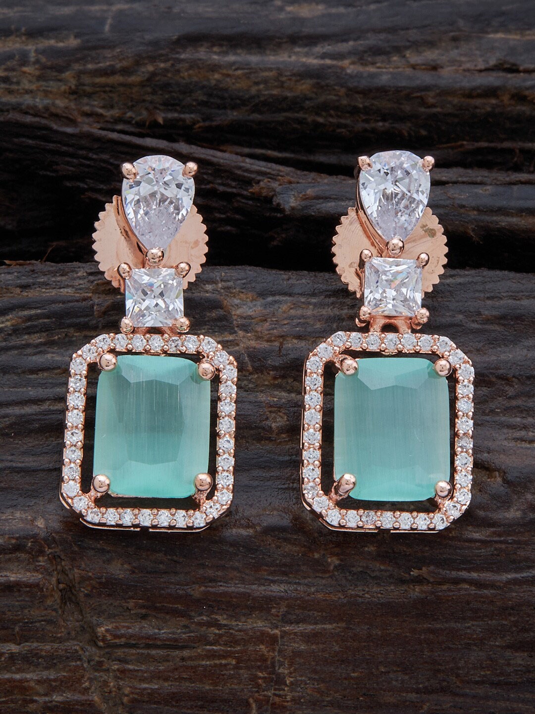 

Kushal's Fashion Jewellery Rose-Gold Plated Cubic Zirconia Drop Earrings, Sea green