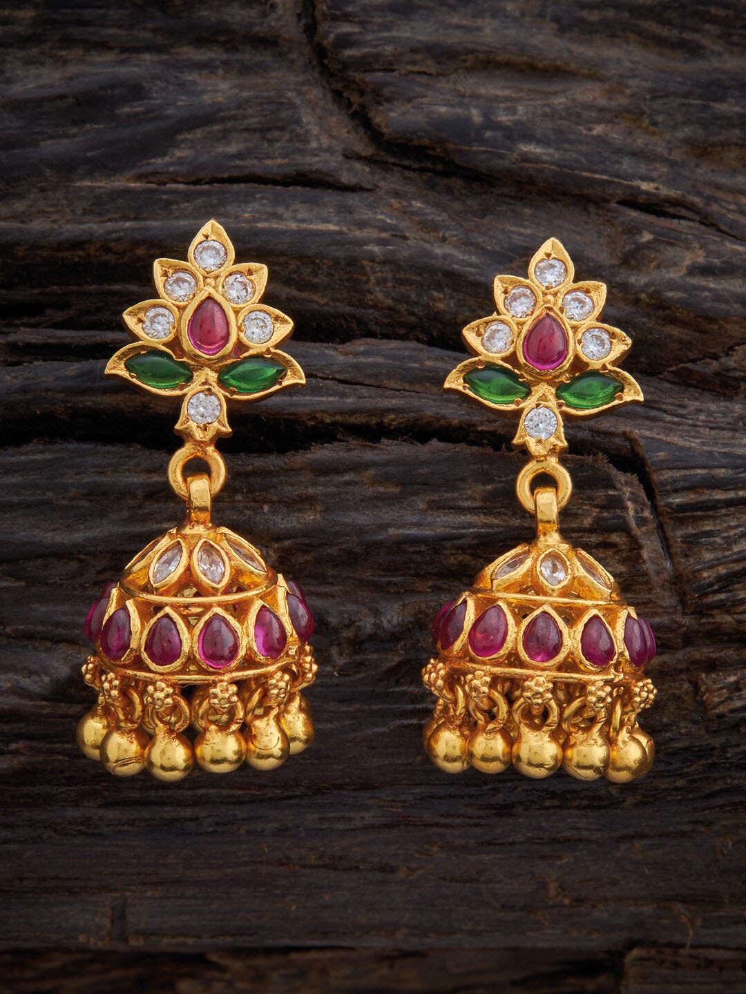 

Kushal's Fashion Jewellery 92.5 Pure Silver Classic Jhumkas Earrings, Red