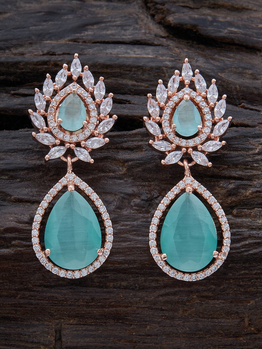 

Kushal's Fashion Jewellery Rose-Gold Plated With Cubic Zirconia Drop Earrings, Sea green