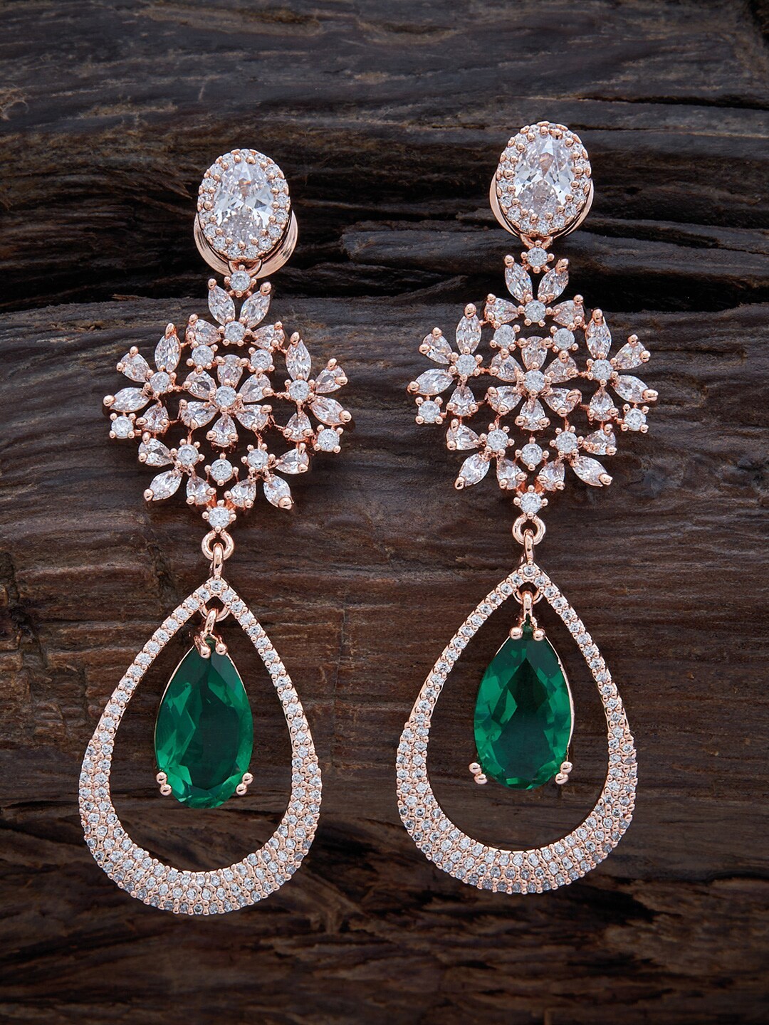 

Kushal's Fashion Jewellery Rose-Gold Plated With Cubic Zirconia Drop Earrings, Green