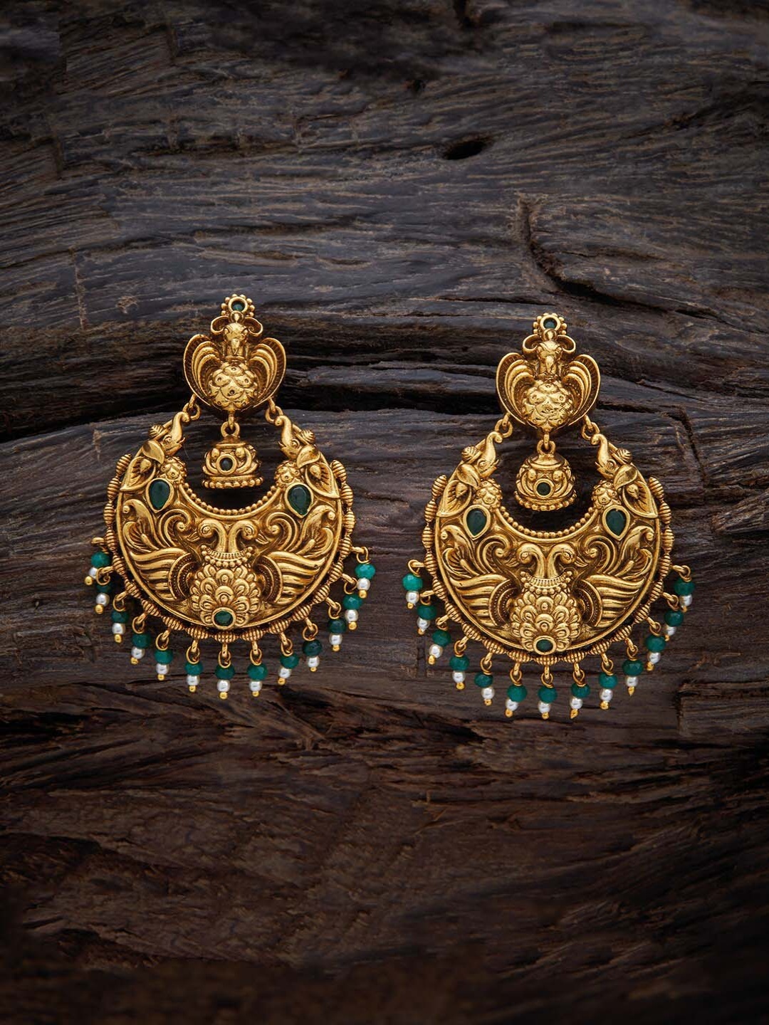 

Kushal's Fashion Jewellery Antique Chandbalis Earrings, Green