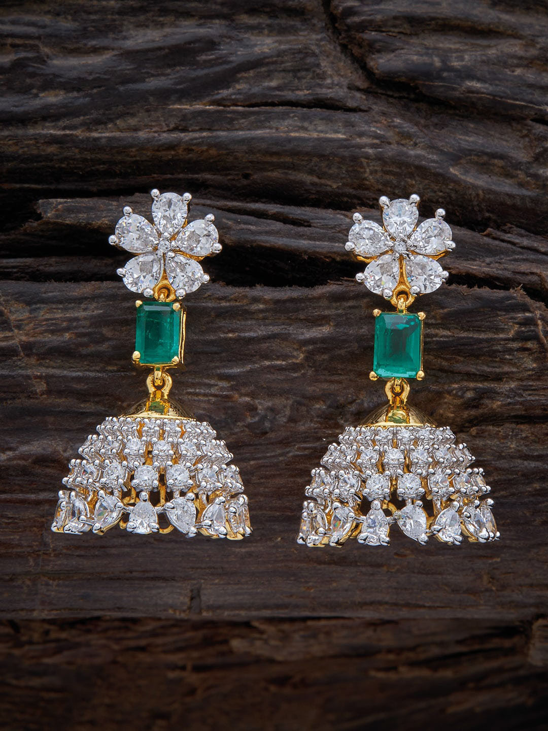 

Kushal's Fashion Jewellery 92.5 Pure Silver Gold Plated Classic Jhumkas Earrings, Green