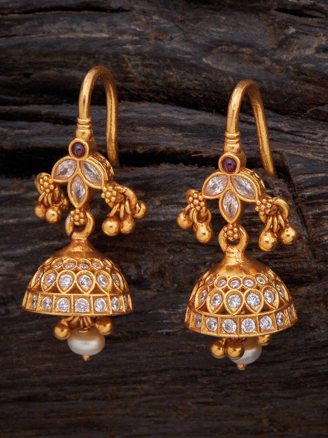 

Kushal's Fashion Jewellery Women 92.5 Pure Silver Gold-Plated Classic Jhumkas Earrings, White