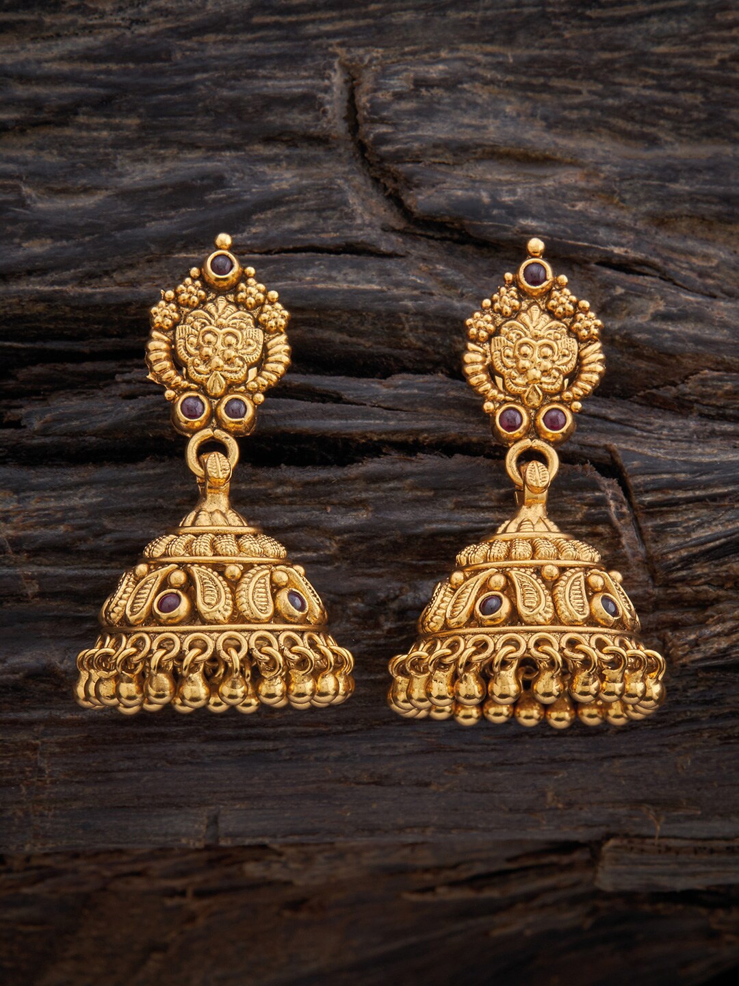 

Kushal's Fashion Jewellery Women 92.5 Pure Silver Gold-Plated Classic Jhumkas Earrings, Red