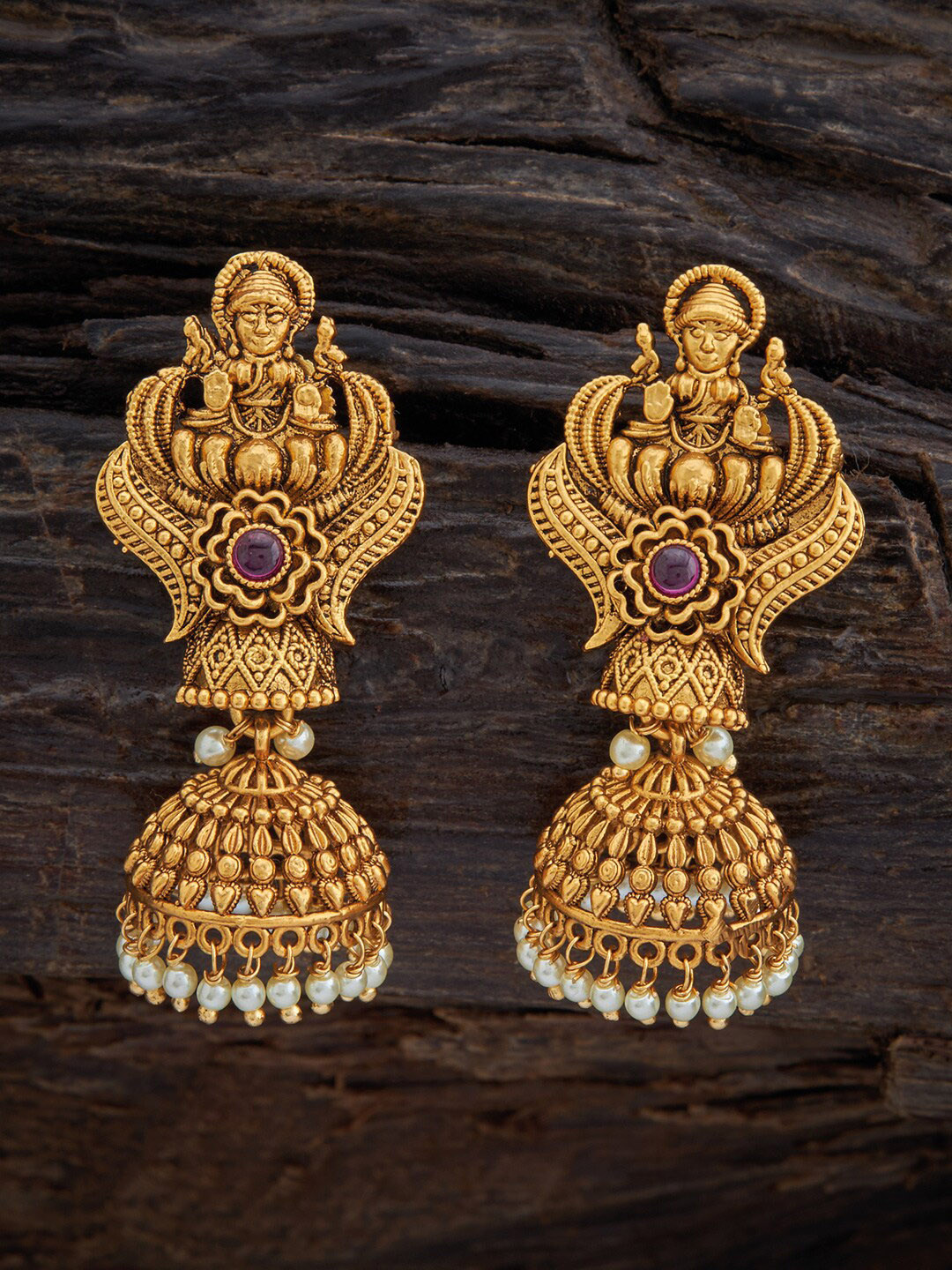 

Kushal's Fashion Jewellery Women Gold-Plated Classic Jhumkas Earrings, Red