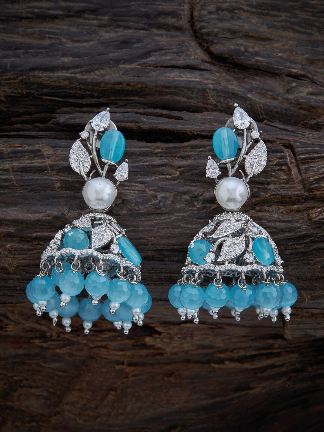 

Kushal's Fashion Jewellery Women Rhodium-Plated Floral Jhumkas Earrings, Turquoise blue