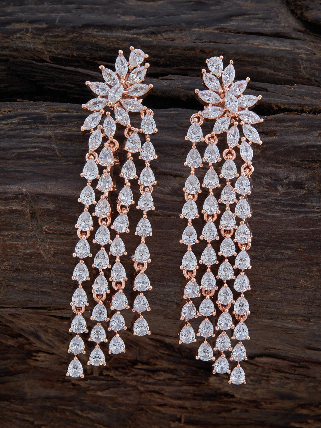 

Kushal's Fashion Jewellery Rose Gold-Plated Cubic Zirconia Floral Drop Earrings, White