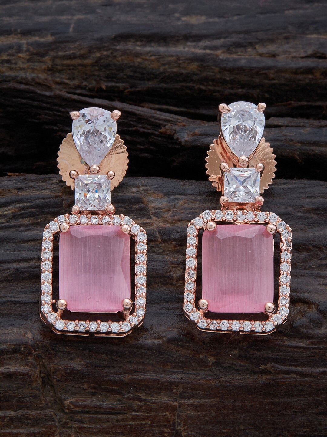 

Kushal's Fashion Jewellery Rose Gold-Plated Cubic Zirconia Square Drop Earrings, Pink