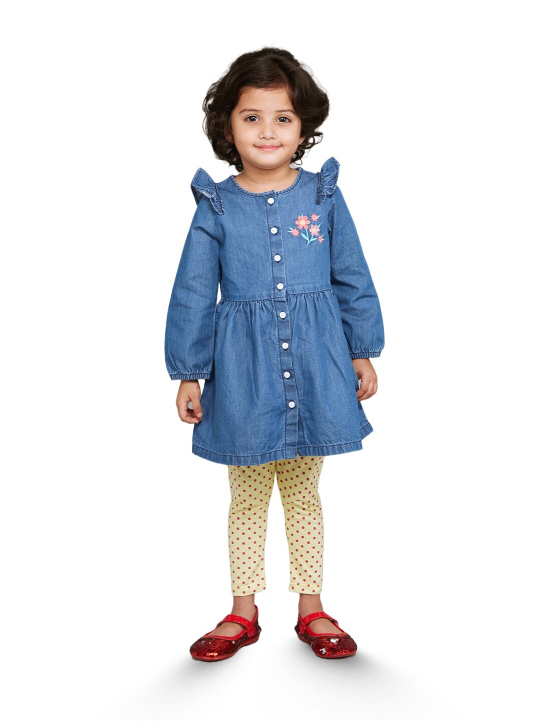 

Zalio Girls Solid Long Sleeves Pure Cotton Tunic with Leggings, Blue
