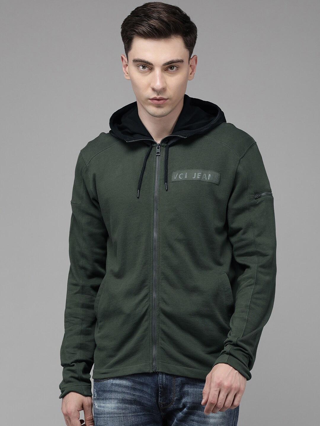 

Voi Jeans Men Hooded Pure Cotton Sweatshirt, Olive
