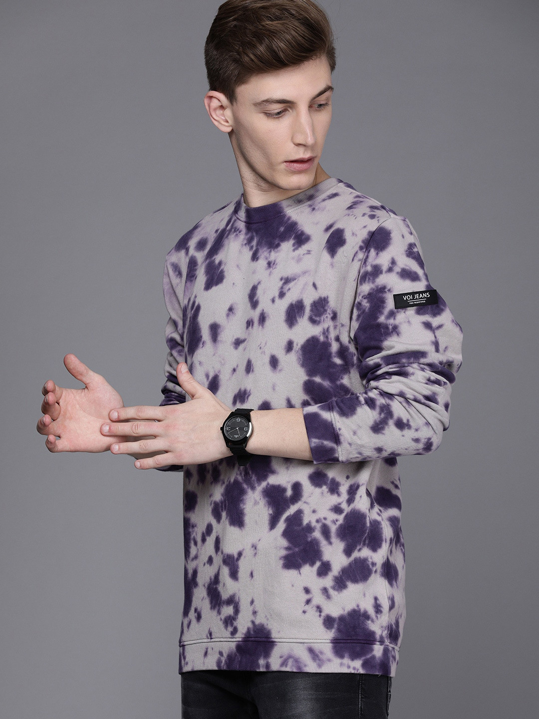 

Voi Jeans Men Tie & Dyed Cotton Sweatshirt, Purple