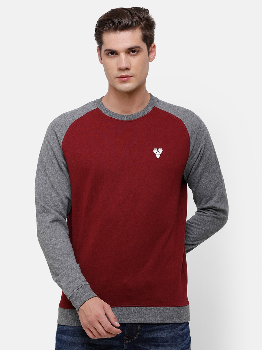 

Voi Jeans Men Round Neck Cotton Sweatshirt, Maroon