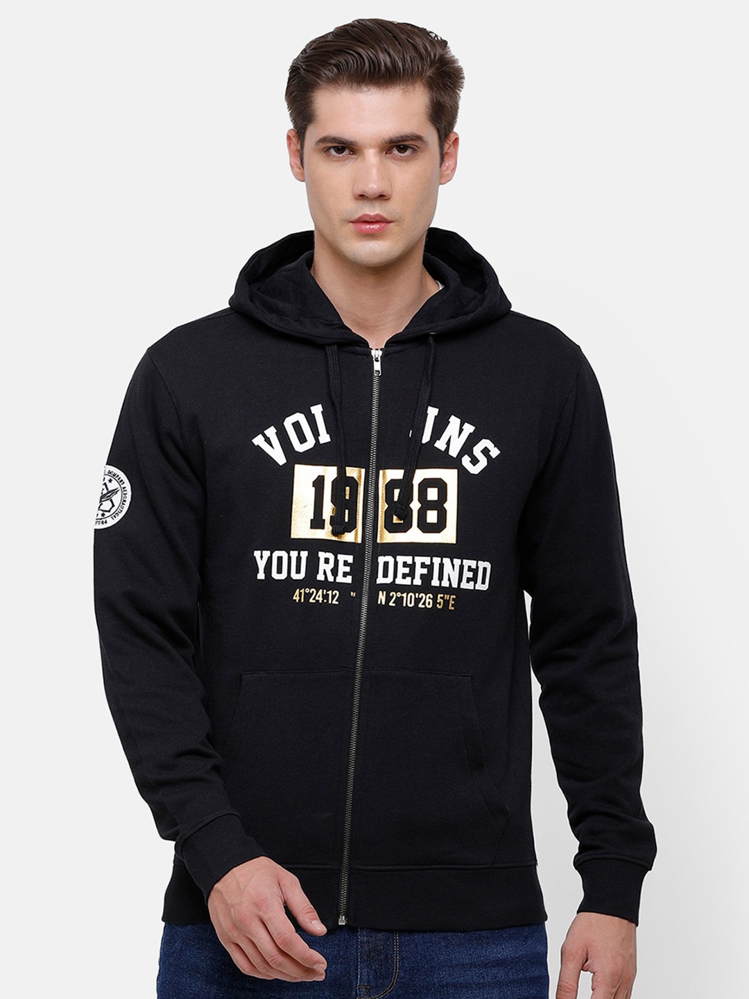 

Voi Jeans Men Printed Hooded Sweatshirt, Black