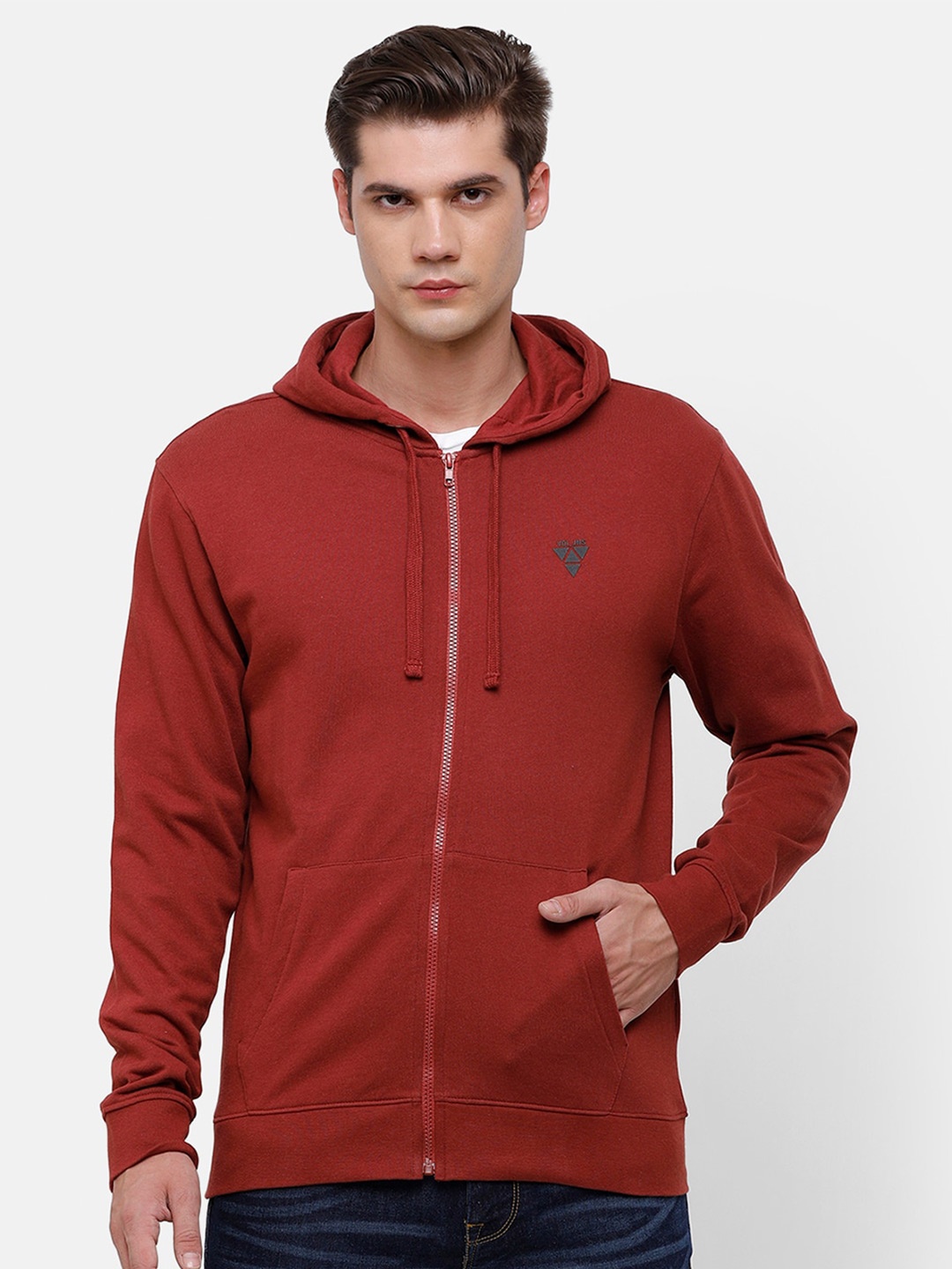 

Voi Jeans Men Front-Open Hooded cotton Sweatshirt, Red