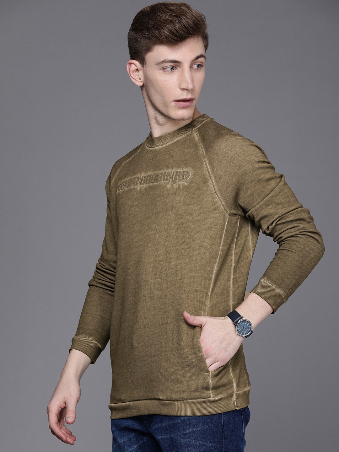 

Voi Jeans Men Printed Cotton Sweatshirt, Olive
