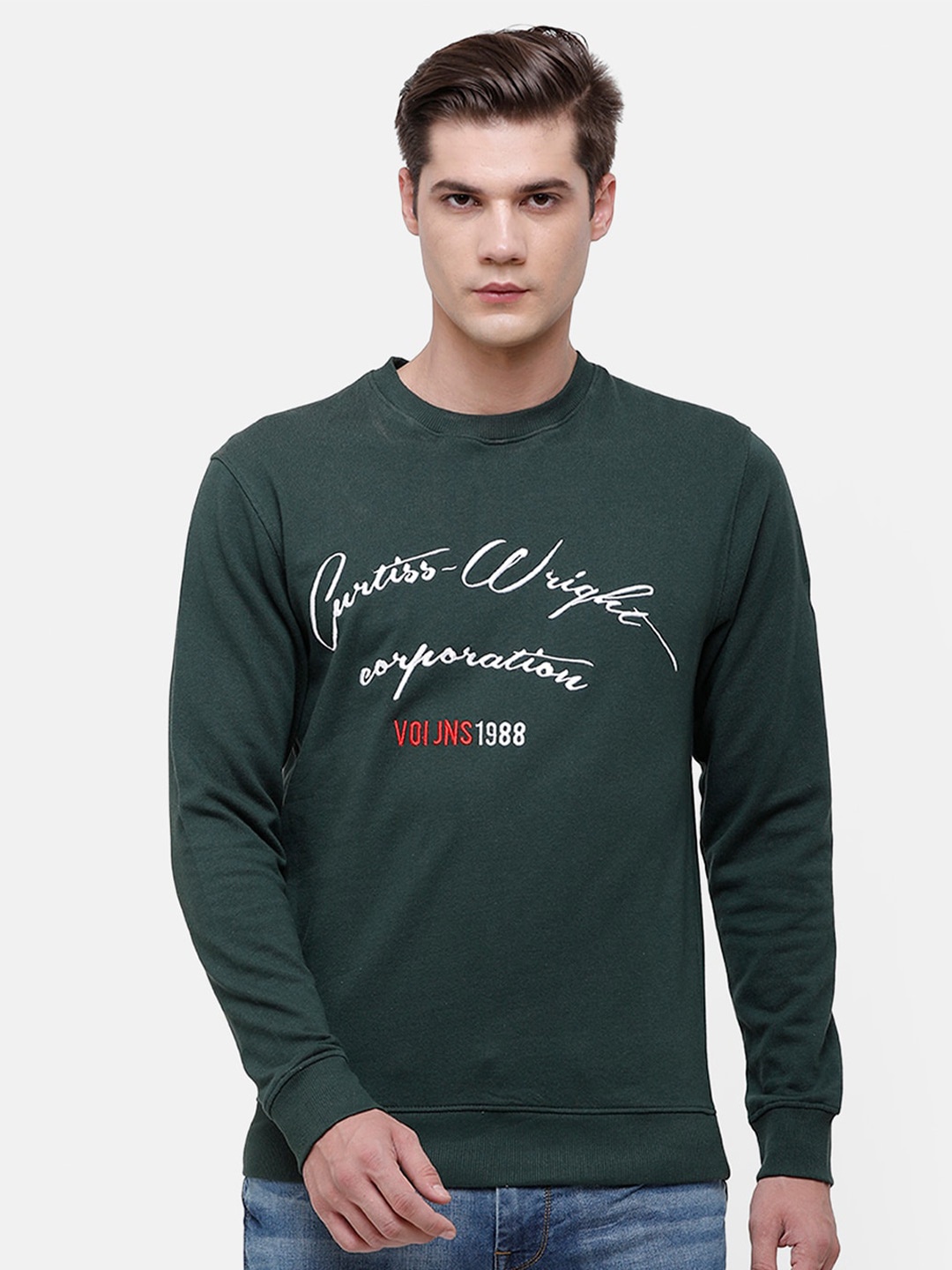 

Voi Jeans Men Embroidered Cotton Sweatshirt, Green