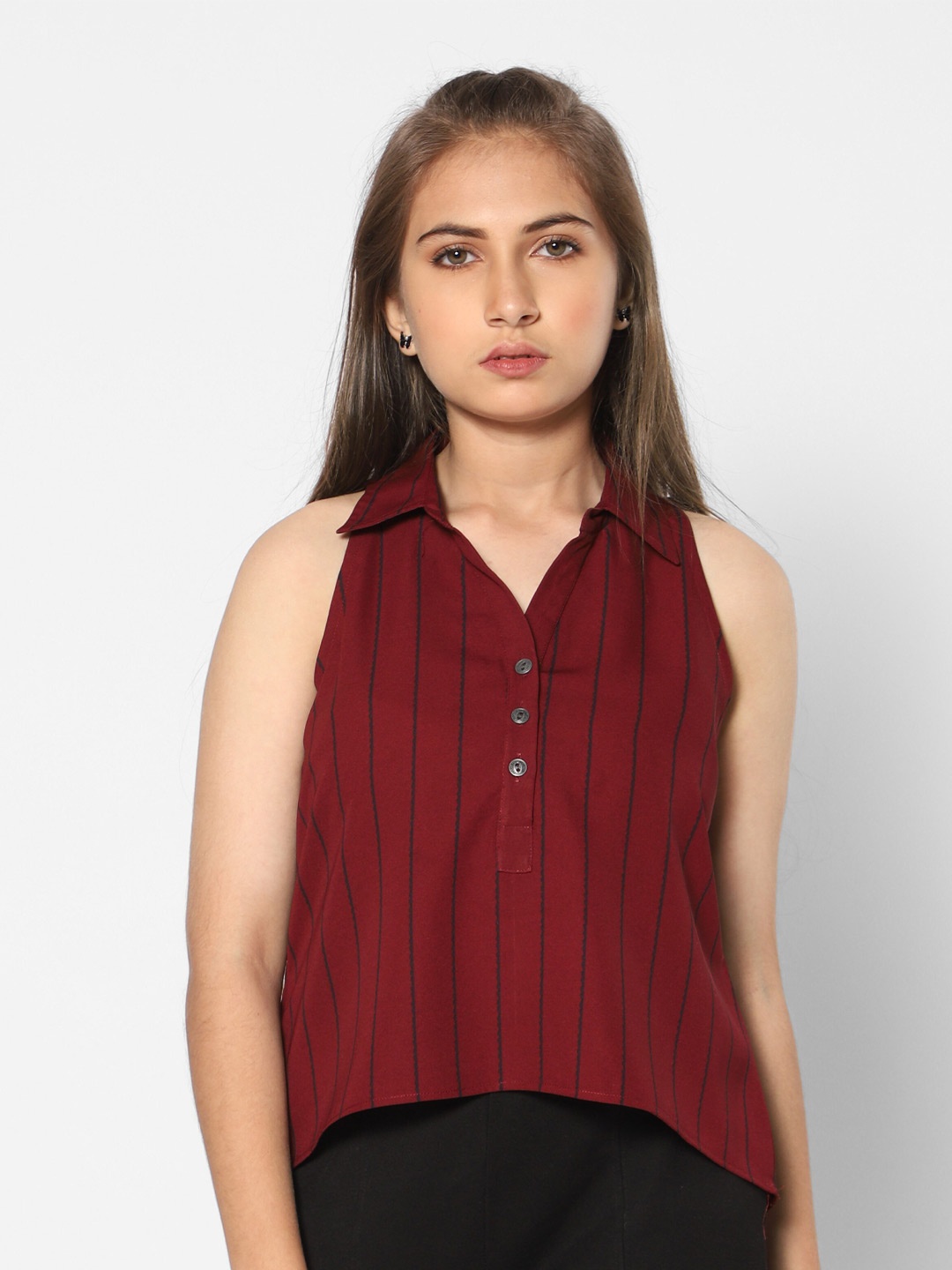 

TeenTrums Vertical Striped Shirt Style Top, Maroon