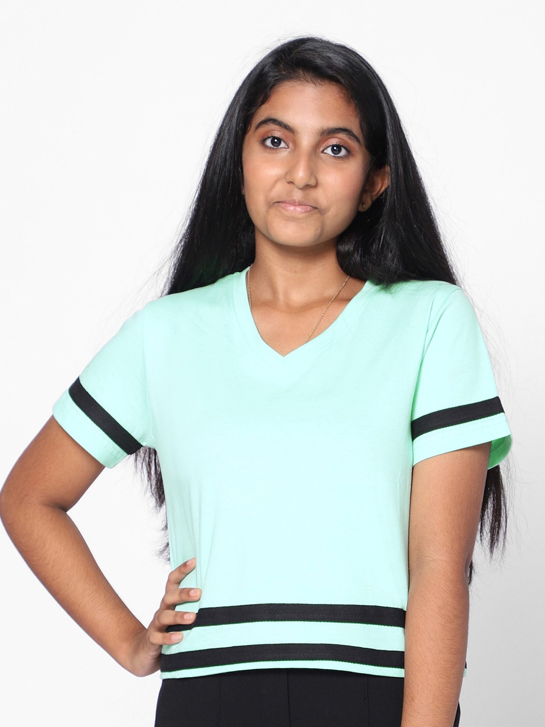 

TeenTrums Girls V-Neck Cotton Top, Turquoise blue