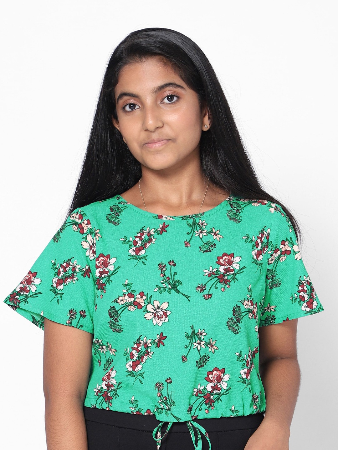 

TeenTrums Floral Print Tie Up Crop Top, Green