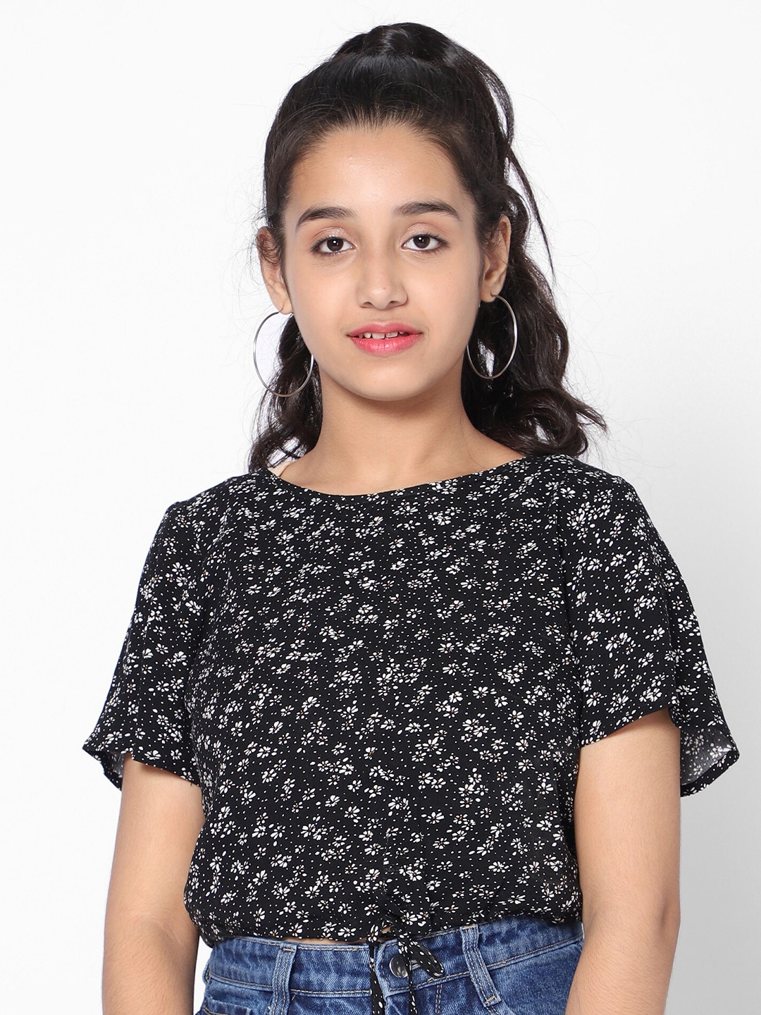 

TeenTrums Floral Printed Top, Black