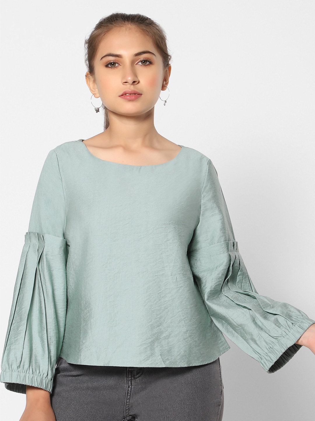 

TeenTrums Regular Puff Sleeves Top, Green