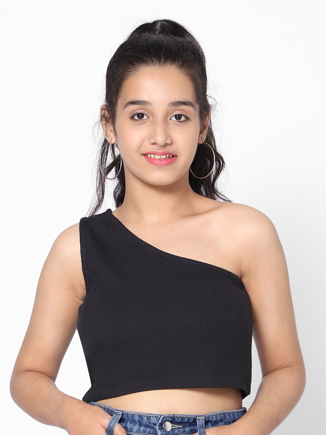 

TeenTrums One Shoulder Cotton Crop Top, Black