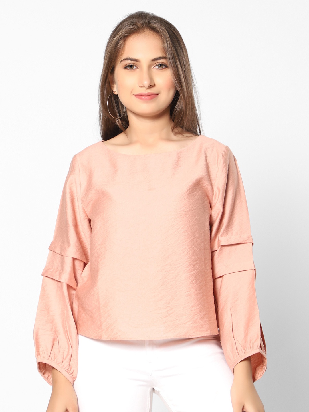

TeenTrums Round Neck Puff Sleeves Top, Pink