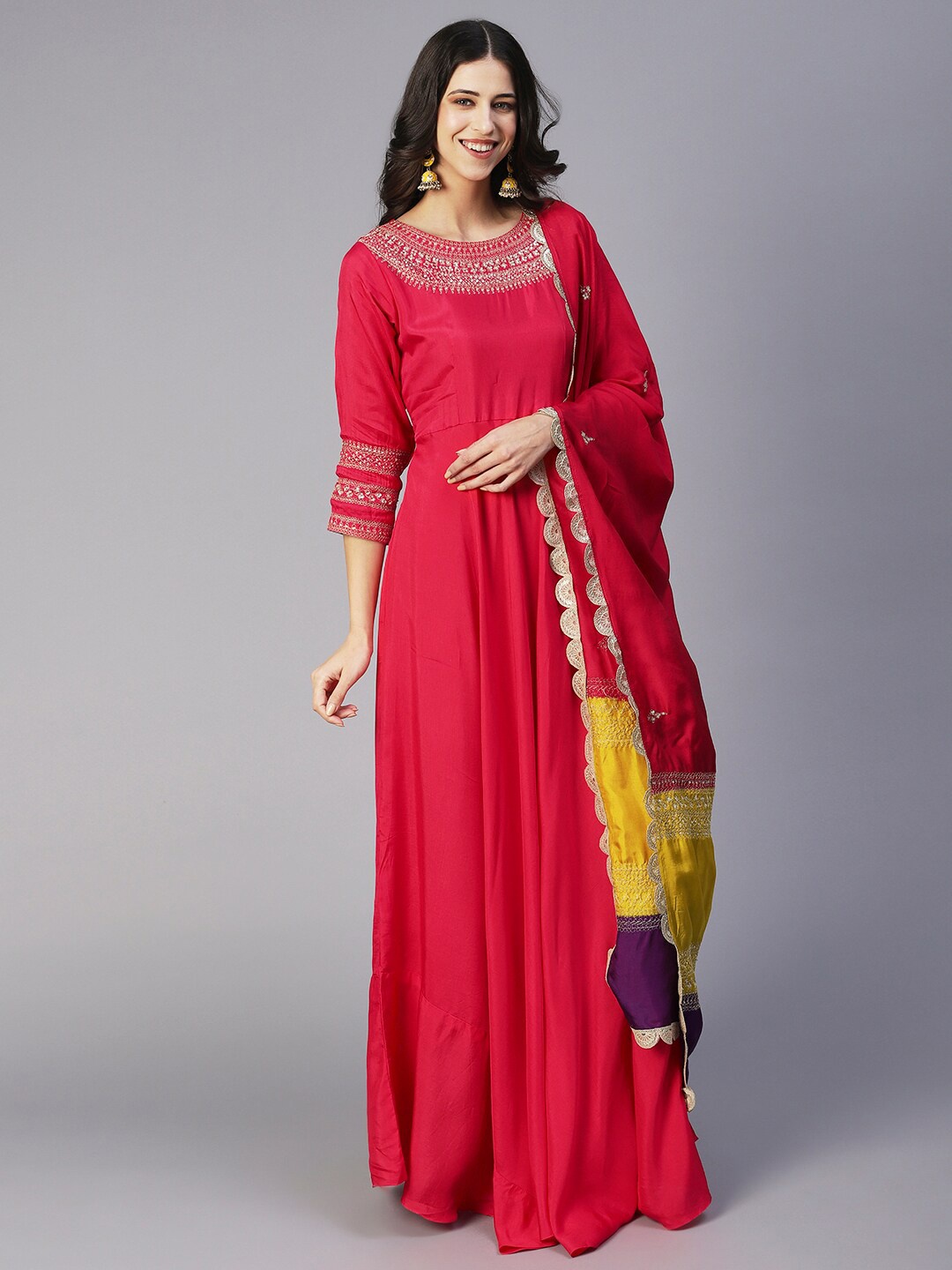 

Envy Me by FASHOR Embroidered Gown With Dupatta, Red