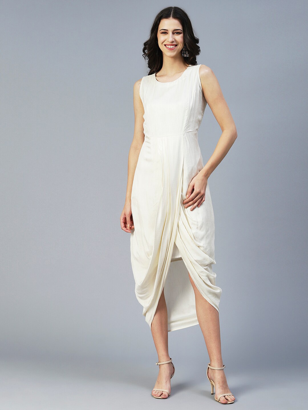 

Envy Me by FASHOR Round Neck Silk Sheath Dress With Embroidered Jacket, Off white