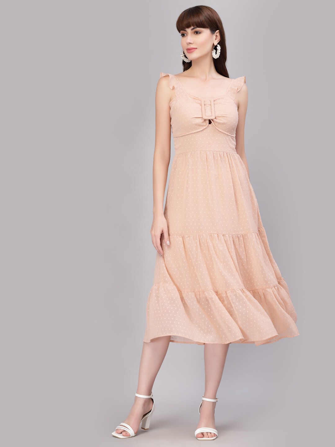 

aayu Georgette A-Line Midi Dress, Peach