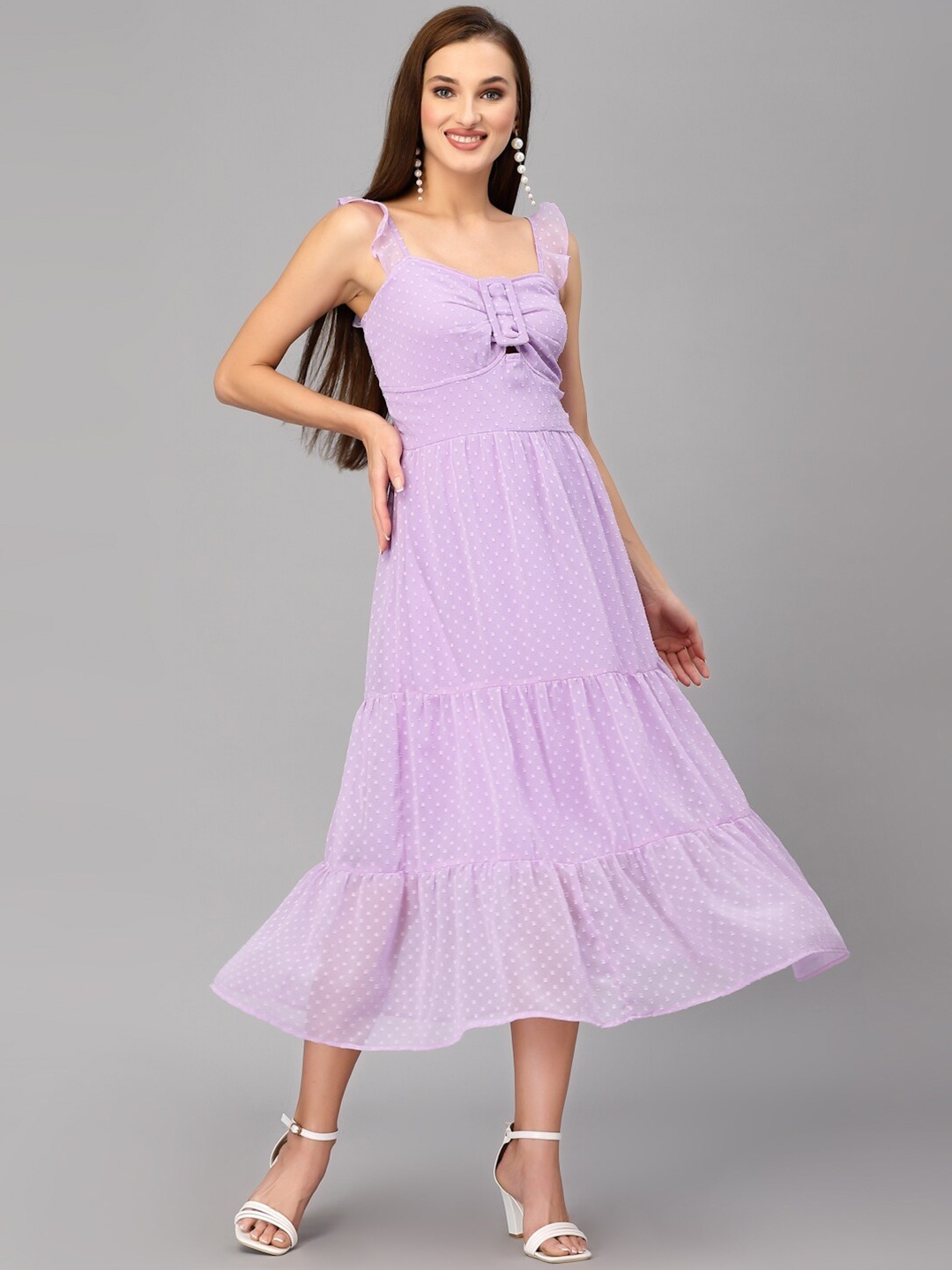 

aayu Georgette Fit And Flare Tiered Midi Dress, Purple