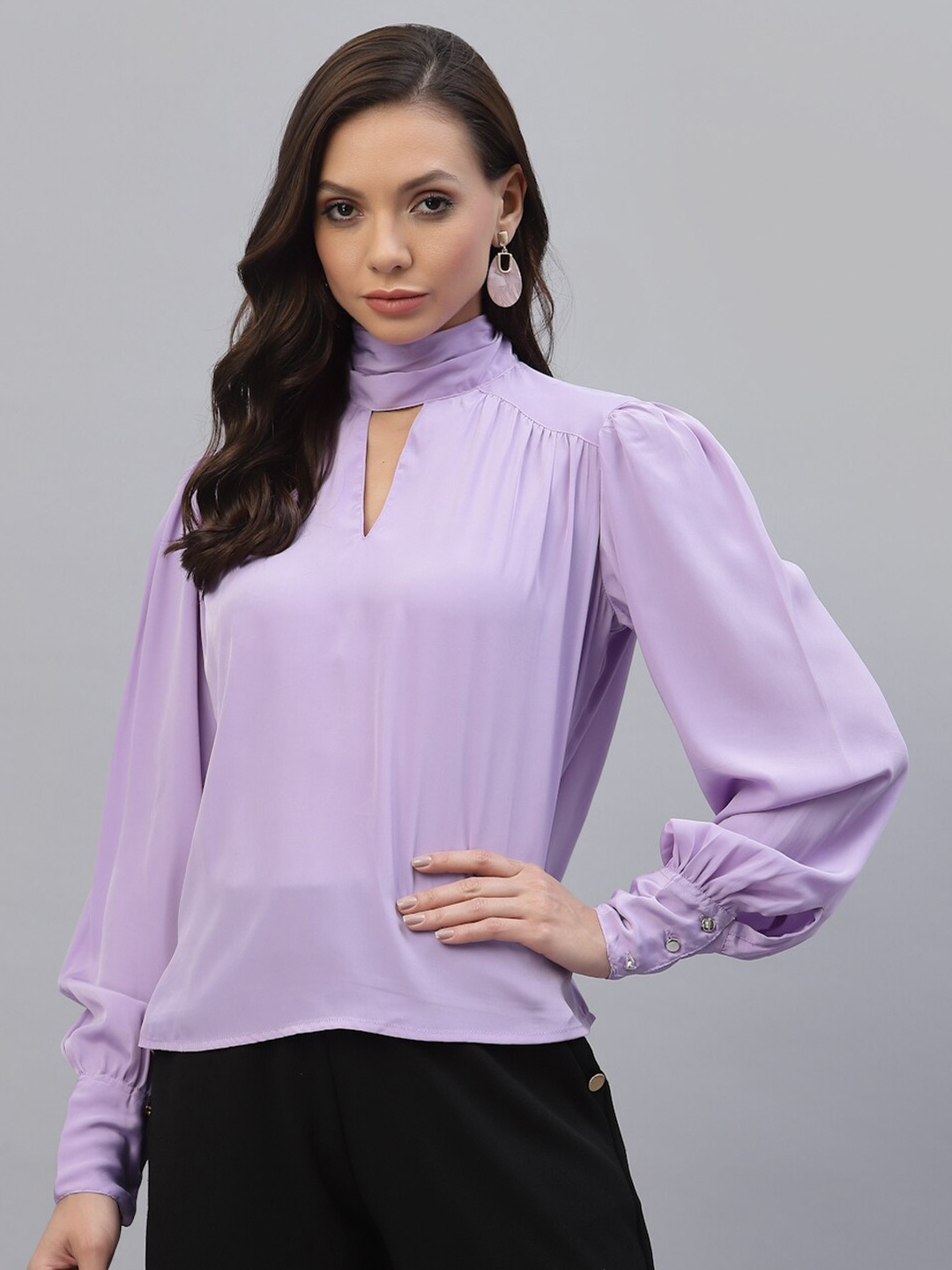 

aayu High Neck Cuffed Sleeves Top, Lavender