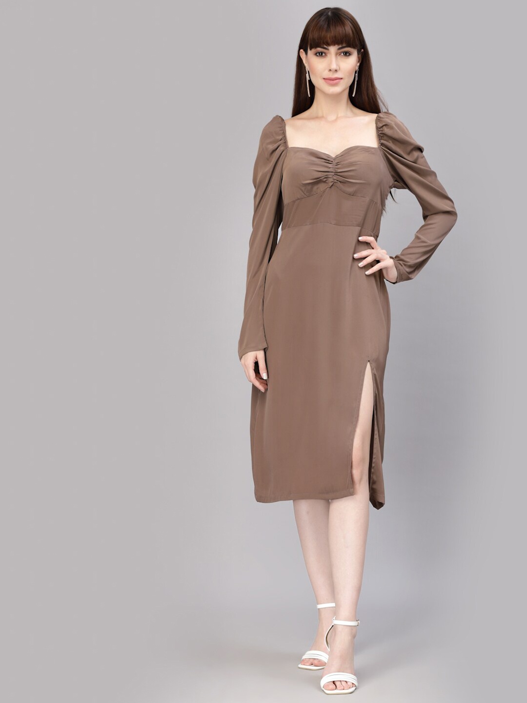 

aayu Sweetheart Neck Sheath Midi Dress, Brown