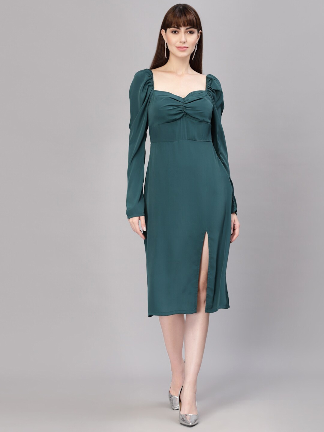 

aayu Satin A-Line Midi Dress, Green