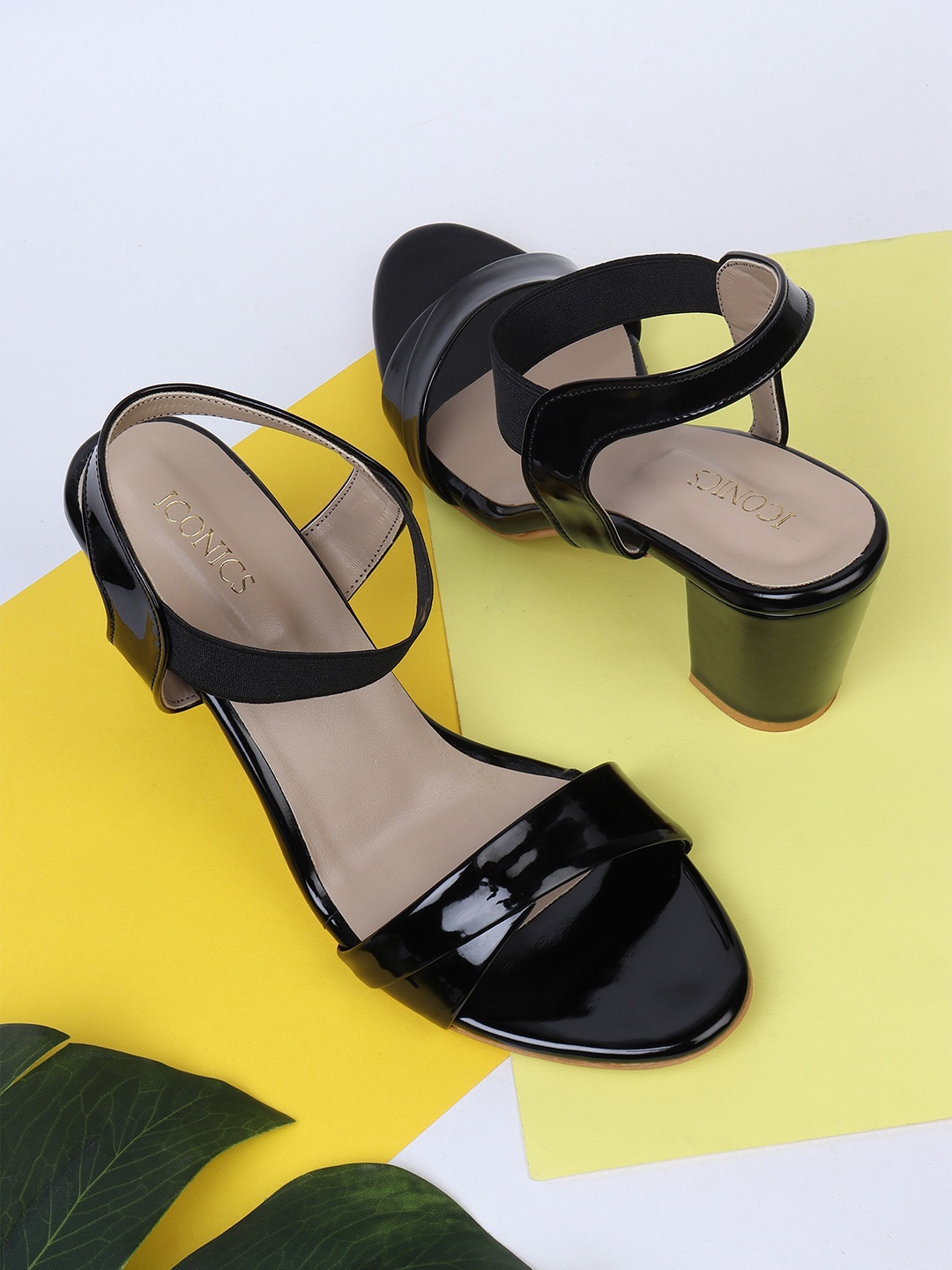 

ICONICS Women Ankle Loop Block Heels, Black