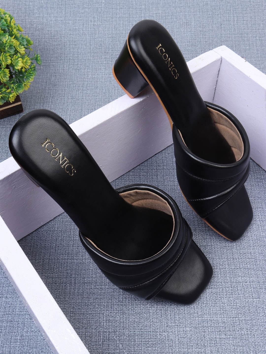 

ICONICS Women Square Toes Block Heels, Black