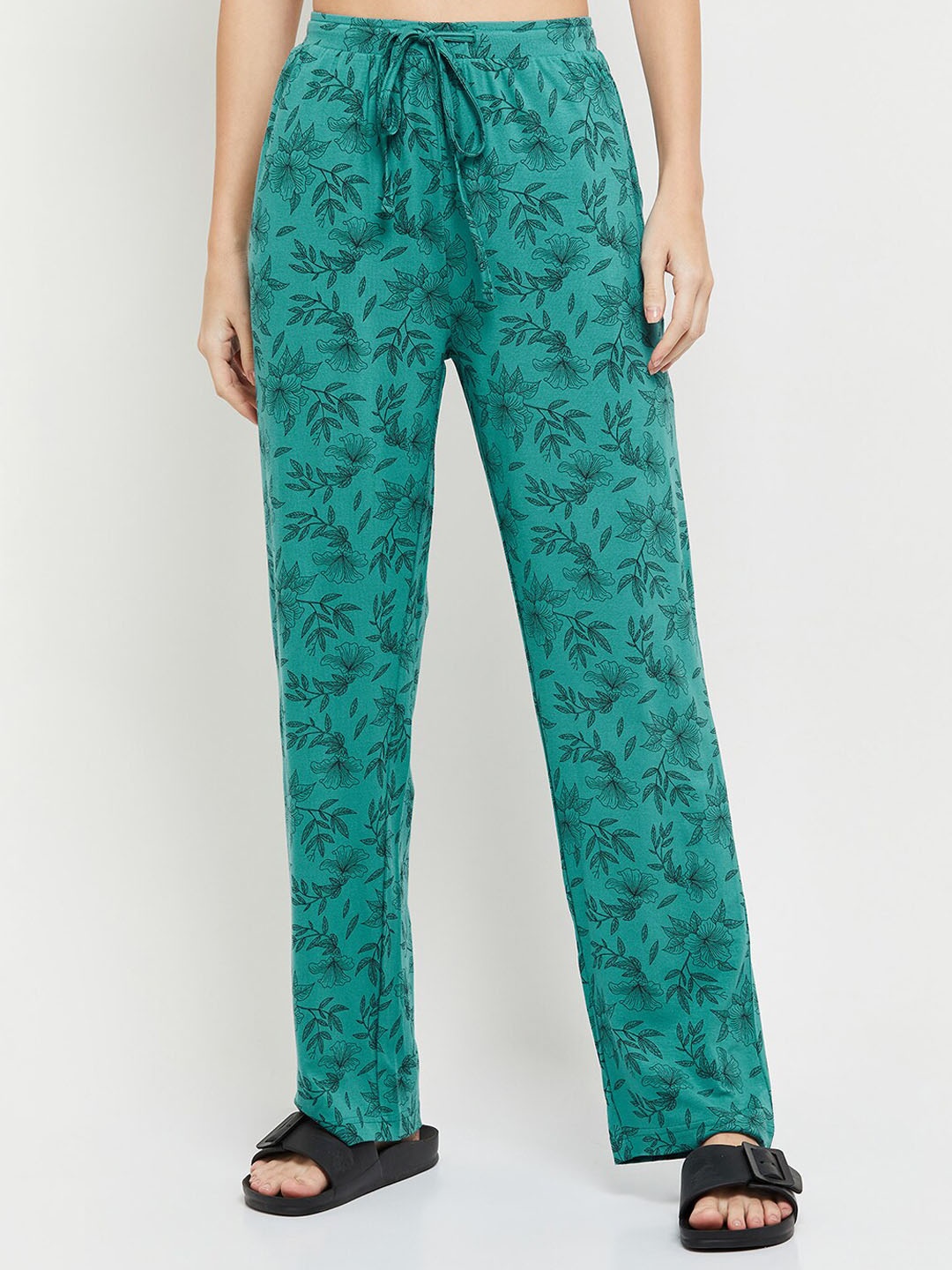 

max Women Mid-Rise Printed Pure Cotton Lounge Pants, Green