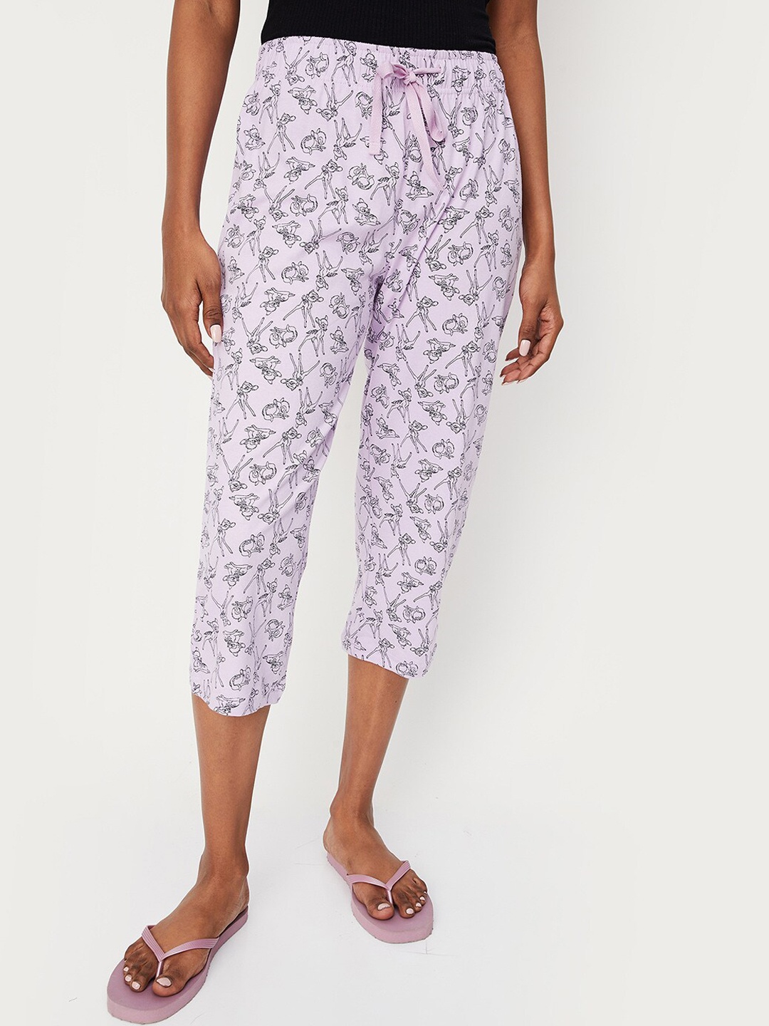 

max Women Bambi Printed Mid Rise Pure Cotton Capris, Lavender