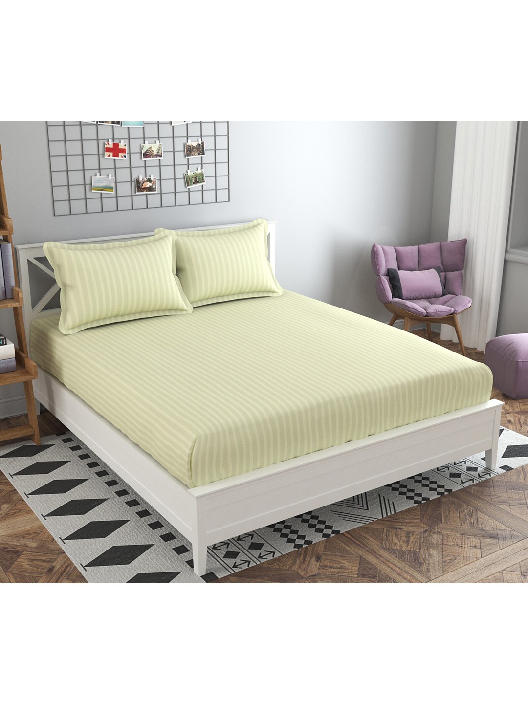 

PRESTO Yellow Striped 210 TC Pure Cotton Flat King Bedsheet with 2 Pillow Covers
