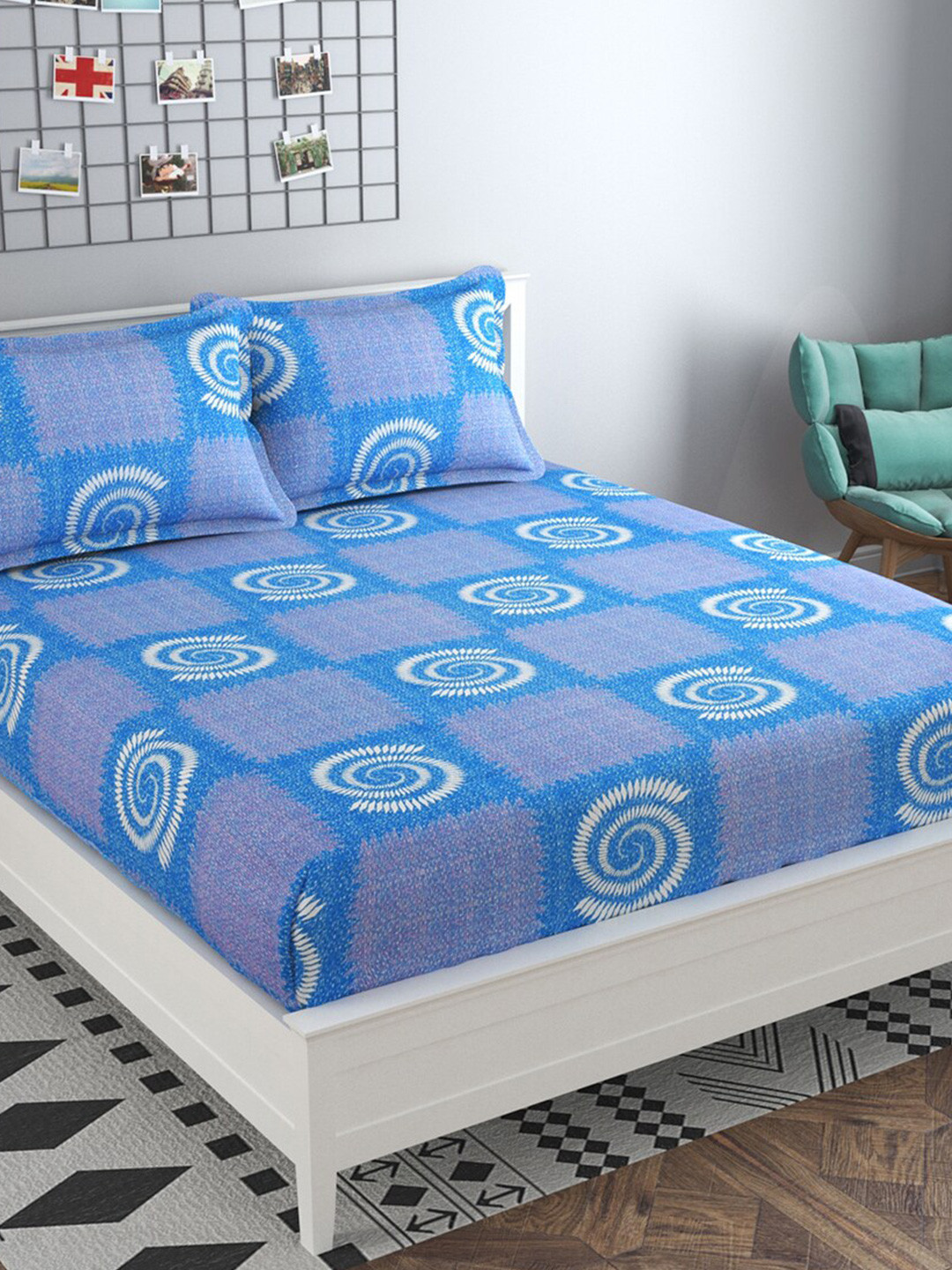 

PRESTO Blue & White Printed 160 TC Pure Cotton Flat Queen Bedsheet with 2 Pillow Covers