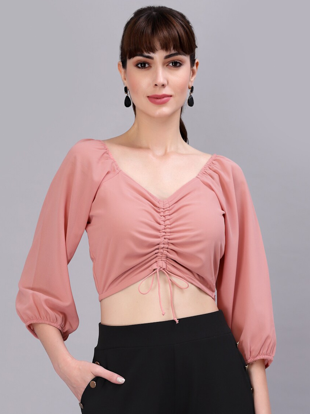 

aayu Georgette Crop Top, Peach