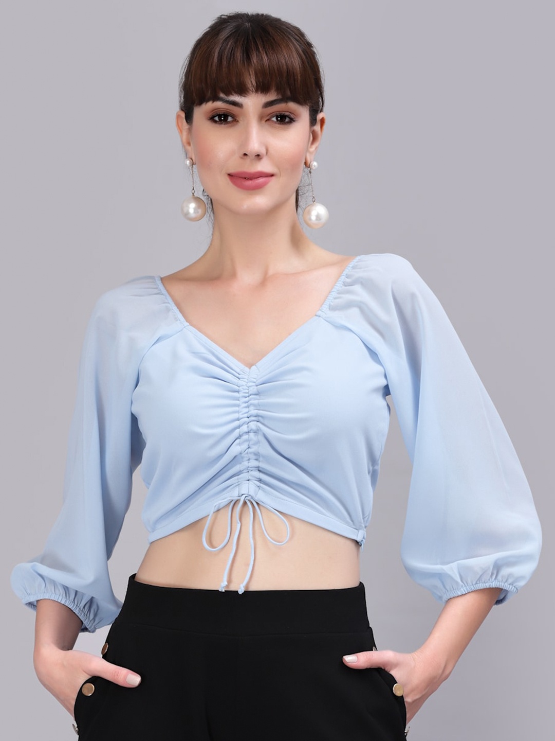 

aayu Georgette Crop Top, Navy blue