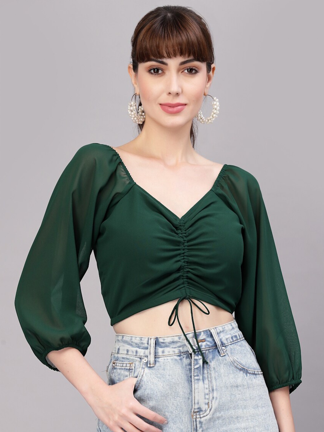 

aayu Sweetheart Neck Georgette Crop Top, Green