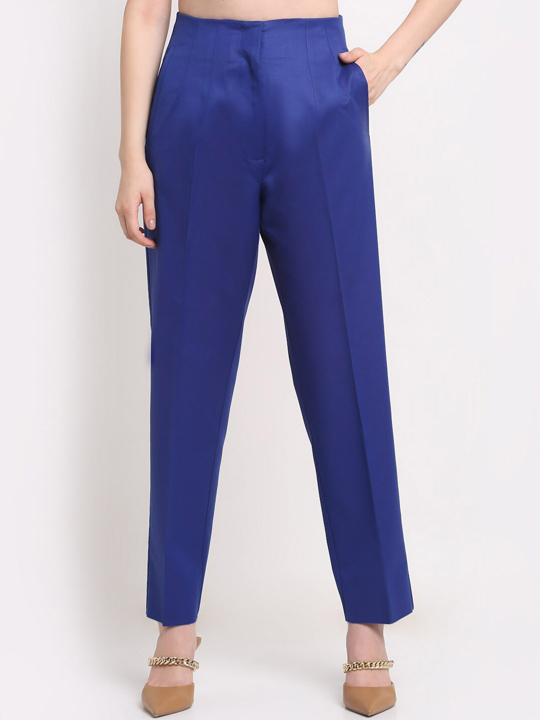 

Ennoble Women Smart High-Rise Pleated Trousers, Blue