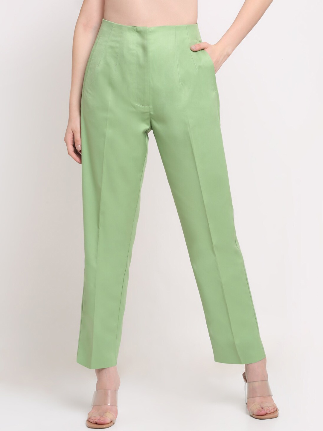 

Ennoble Women Smart High-Rise Easy Wash Pleated Trousers, Green