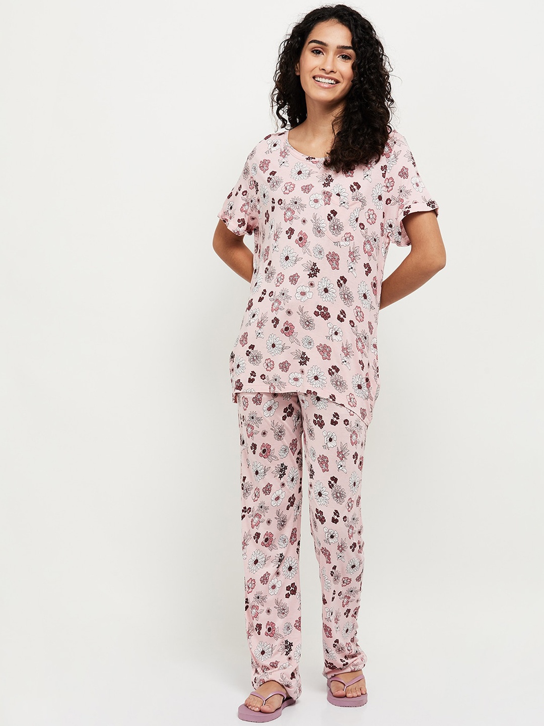 

max Women Floral Printed Night Suit, Pink