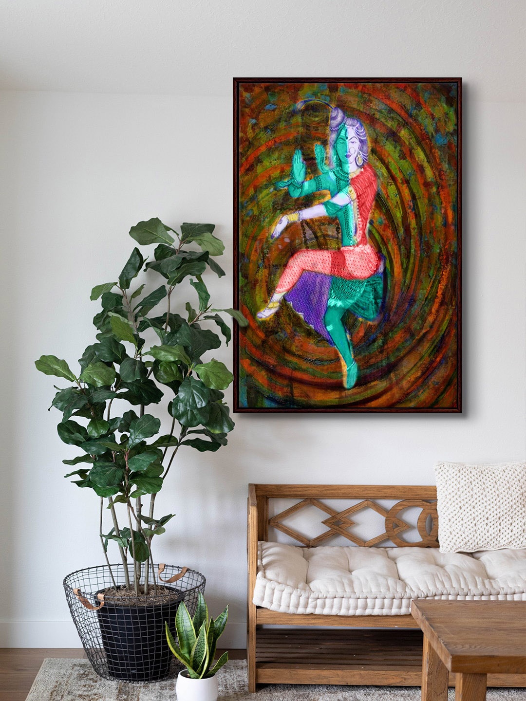 

999Store Red & Green Shiva Parvati Framed Painting Wall Art