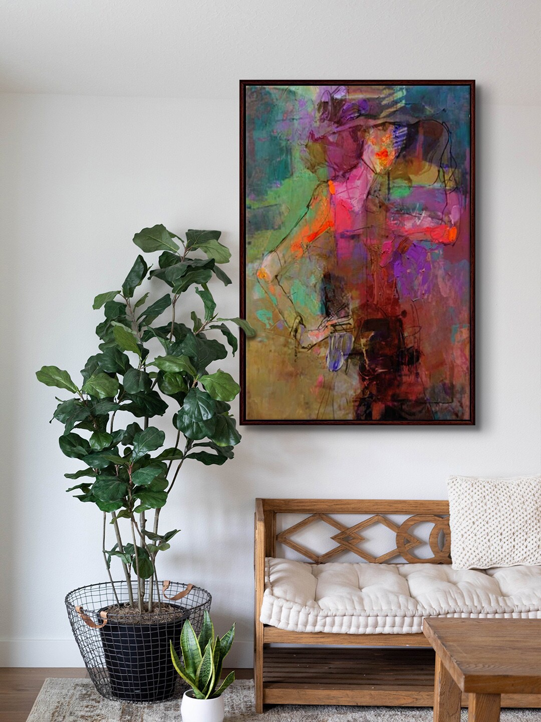 

999Store Green & Purple Lady Art With Abstract Canvas Painting Wall Art