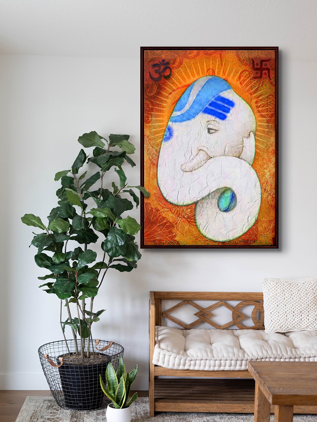 

999Store Brown & White Ekdanta Mahaganpati Lord Ganesha Painting Wall Art