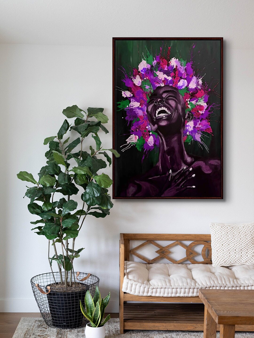 

999Store Purple & Black Women Painting Framed Wall Art